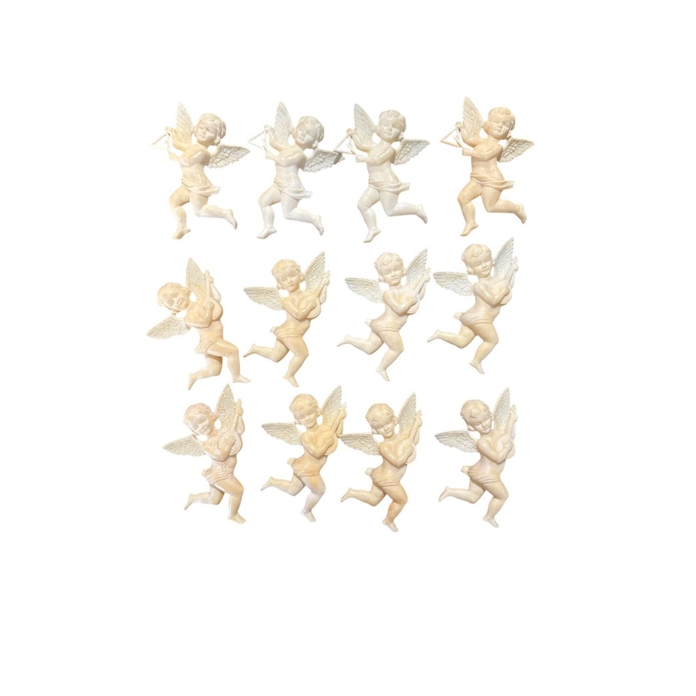 Lot 14 Gold & Ready to Paint Angels Vintage Cherub Ornaments Plastic - Picture 5 of 6